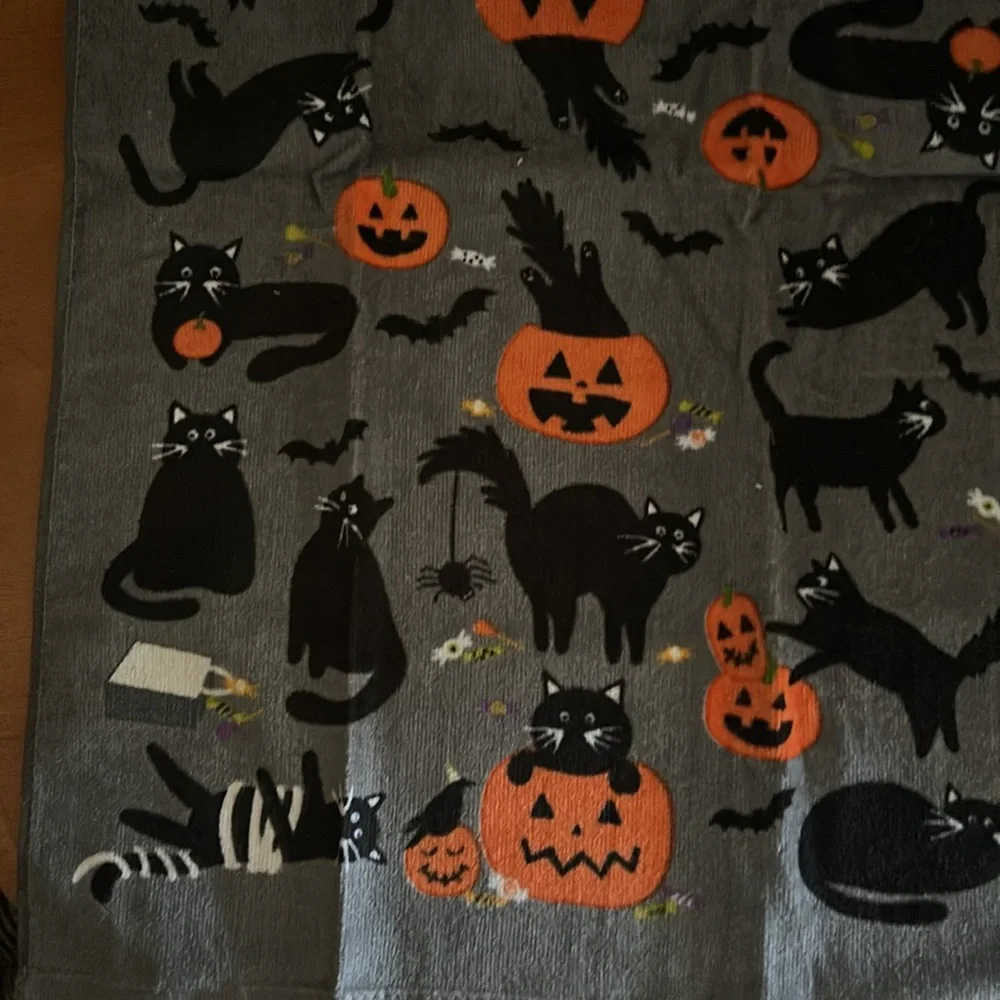 Halloween Cat and Pumpkin Kitchen Towel
